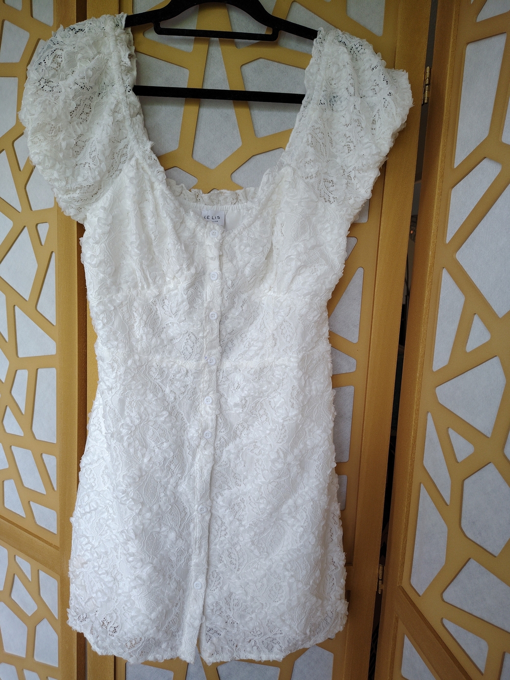 Le Lis White Floral Lace Top with Ruffled Neckline